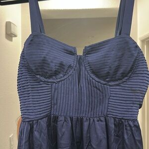 Astr Pleated Bustier Midi Dress Navy Blue NWT Size Large